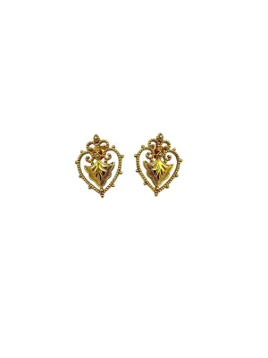 Gold Victorian Revival Heart Vintage Pierced Earrings