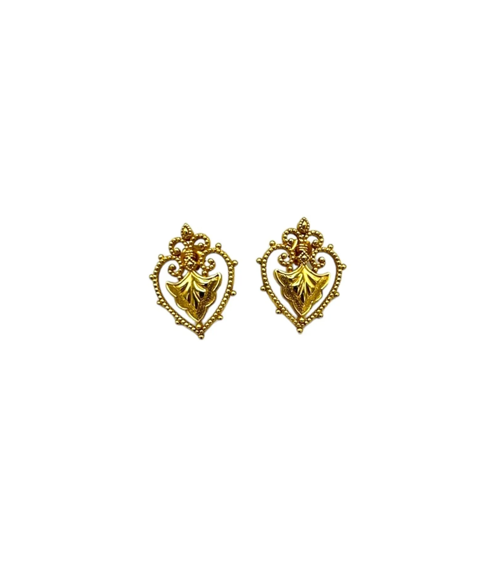 Gold Victorian Revival Heart Vintage Pierced Earrings