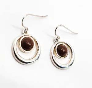 Goldstone Modernist sterling silver drop hoop vintage earrings