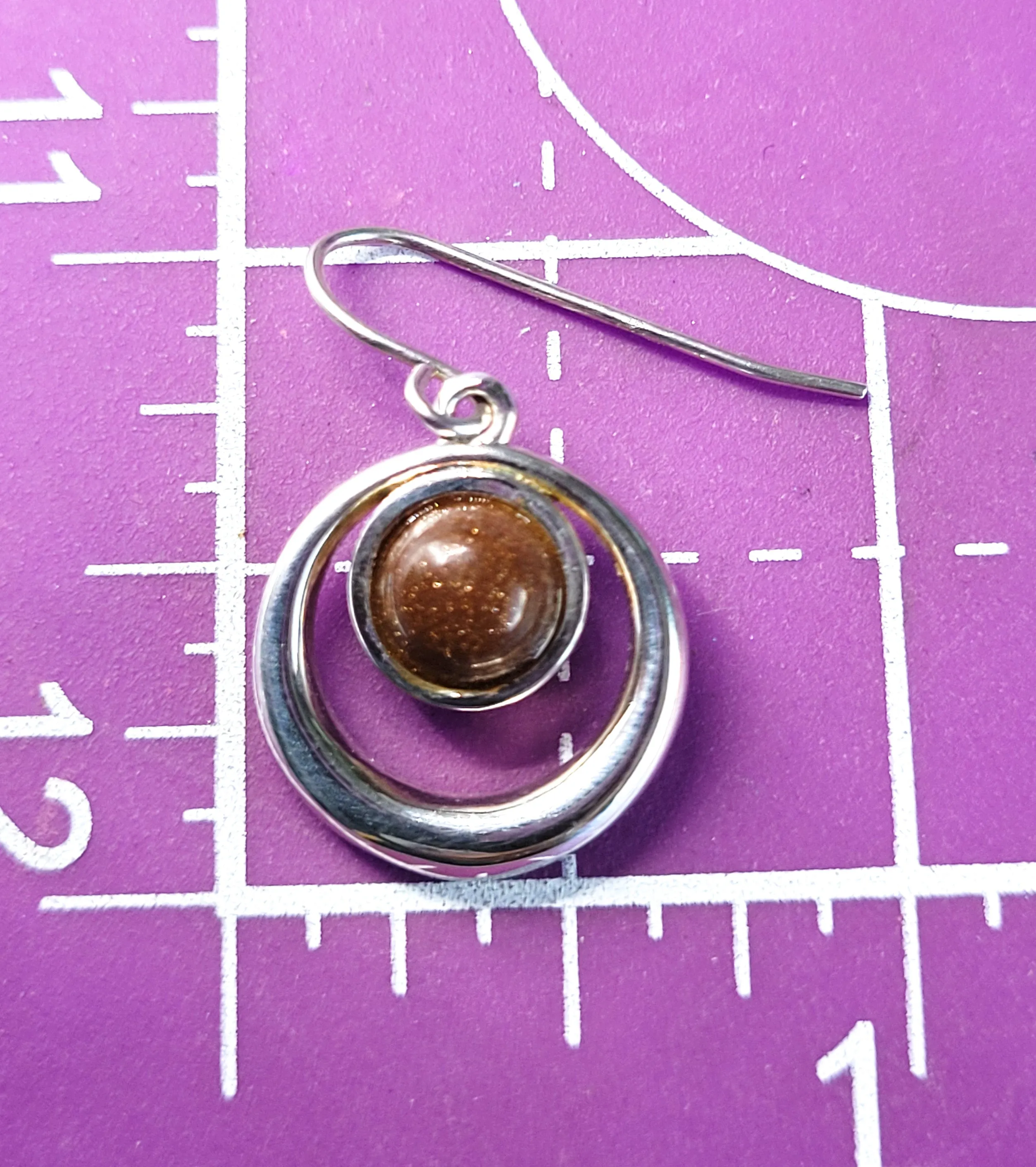 Goldstone Modernist sterling silver drop hoop vintage earrings