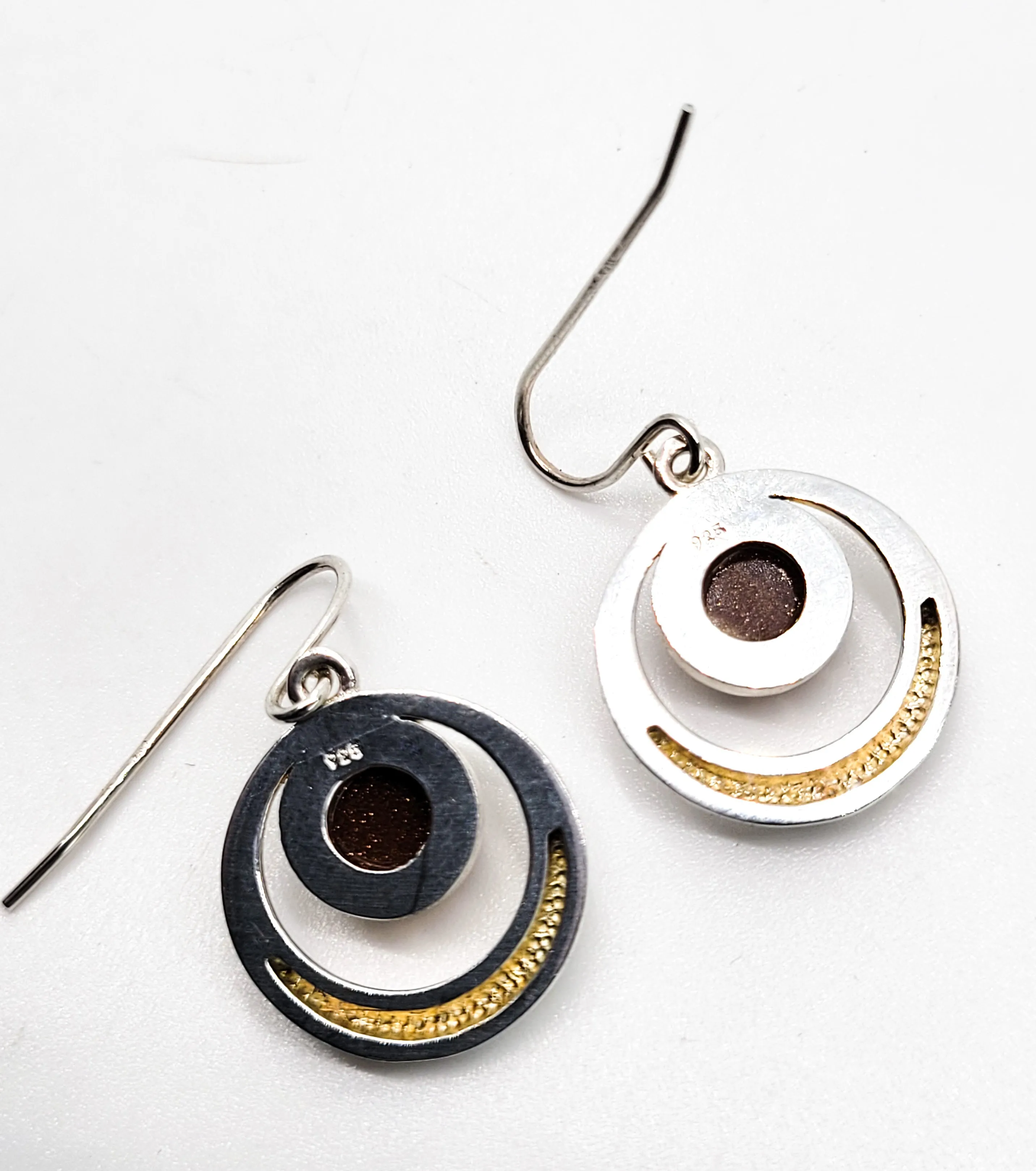 Goldstone Modernist sterling silver drop hoop vintage earrings