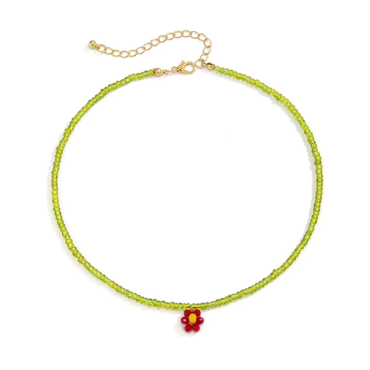 Green Acrylic & Howlite Beaded Flower Necklace