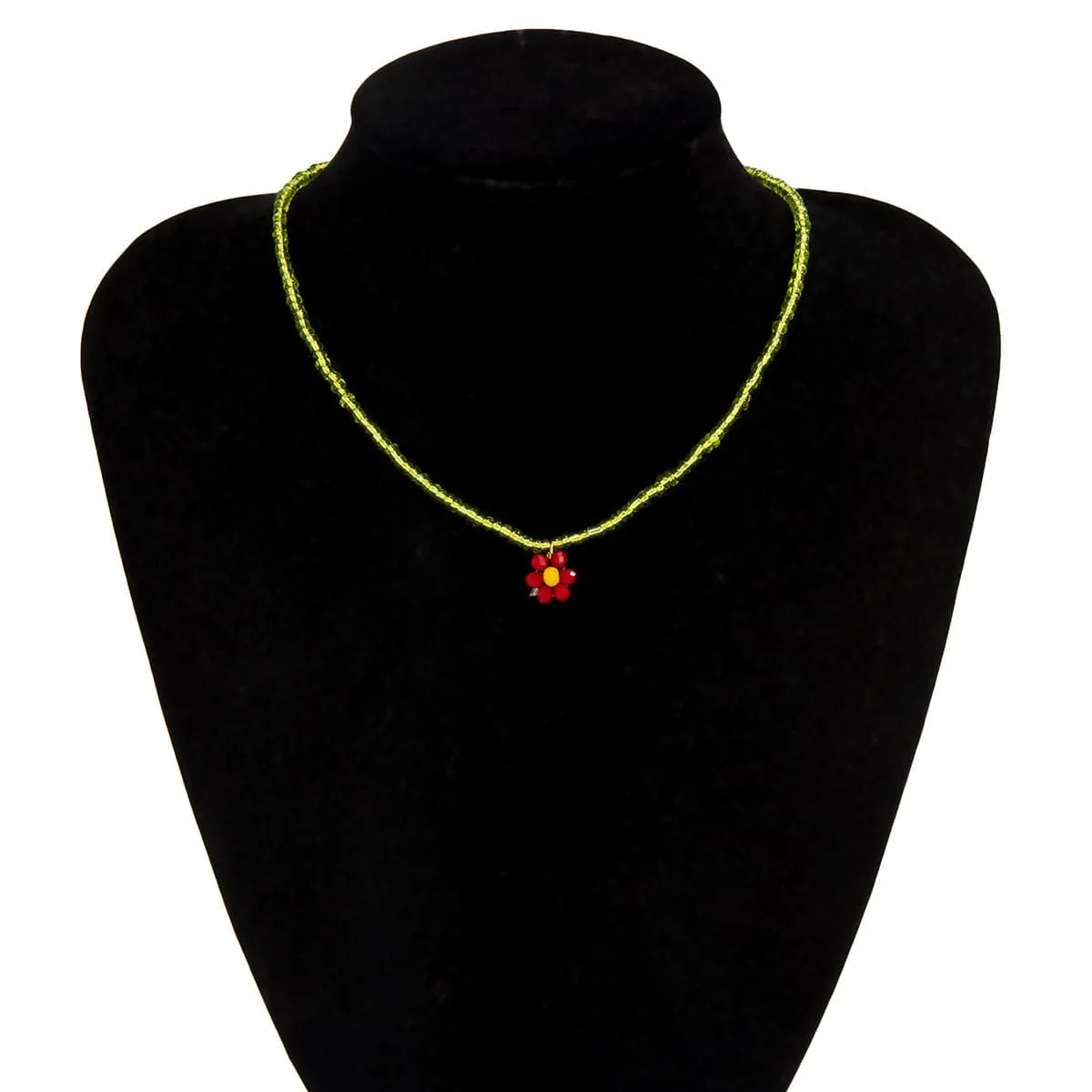 Green Acrylic & Howlite Beaded Flower Necklace