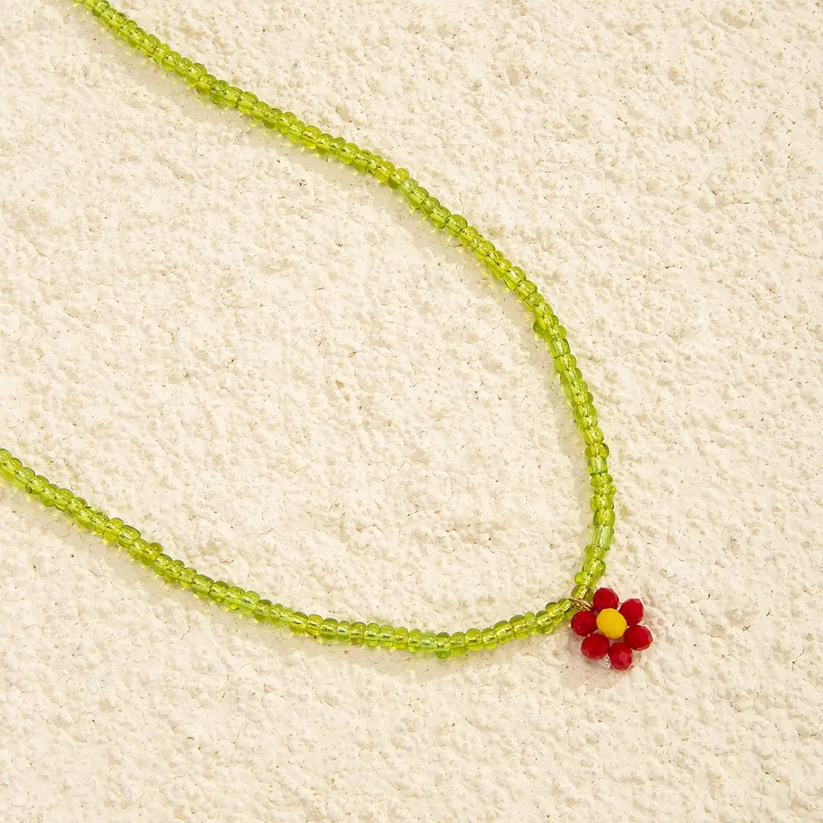 Green Acrylic & Howlite Beaded Flower Necklace