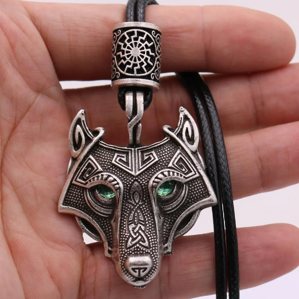 Green Black Red Eyes Wolf Different Amulet Pendant Nordic Bead Valknut Trinity Viking Necklace Talisman Wicca Jewelry