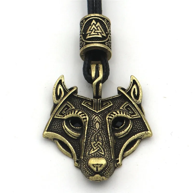 Green Black Red Eyes Wolf Different Amulet Pendant Nordic Bead Valknut Trinity Viking Necklace Talisman Wicca Jewelry