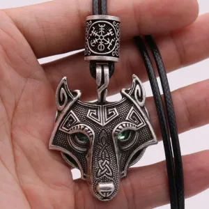 Green Black Red Eyes Wolf Different Amulet Pendant Nordic Bead Valknut Trinity Viking Necklace Talisman Wicca Jewelry