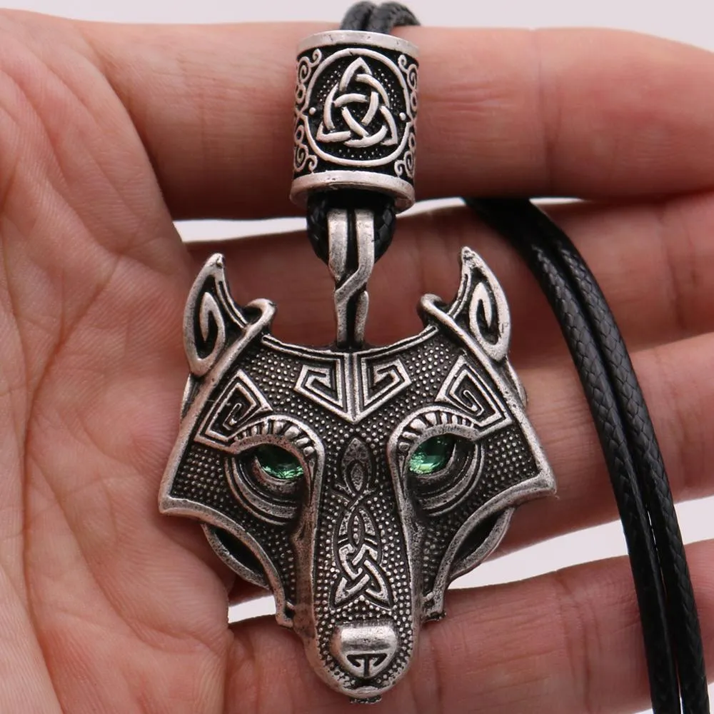 Green Black Red Eyes Wolf Different Amulet Pendant Nordic Bead Valknut Trinity Viking Necklace Talisman Wicca Jewelry