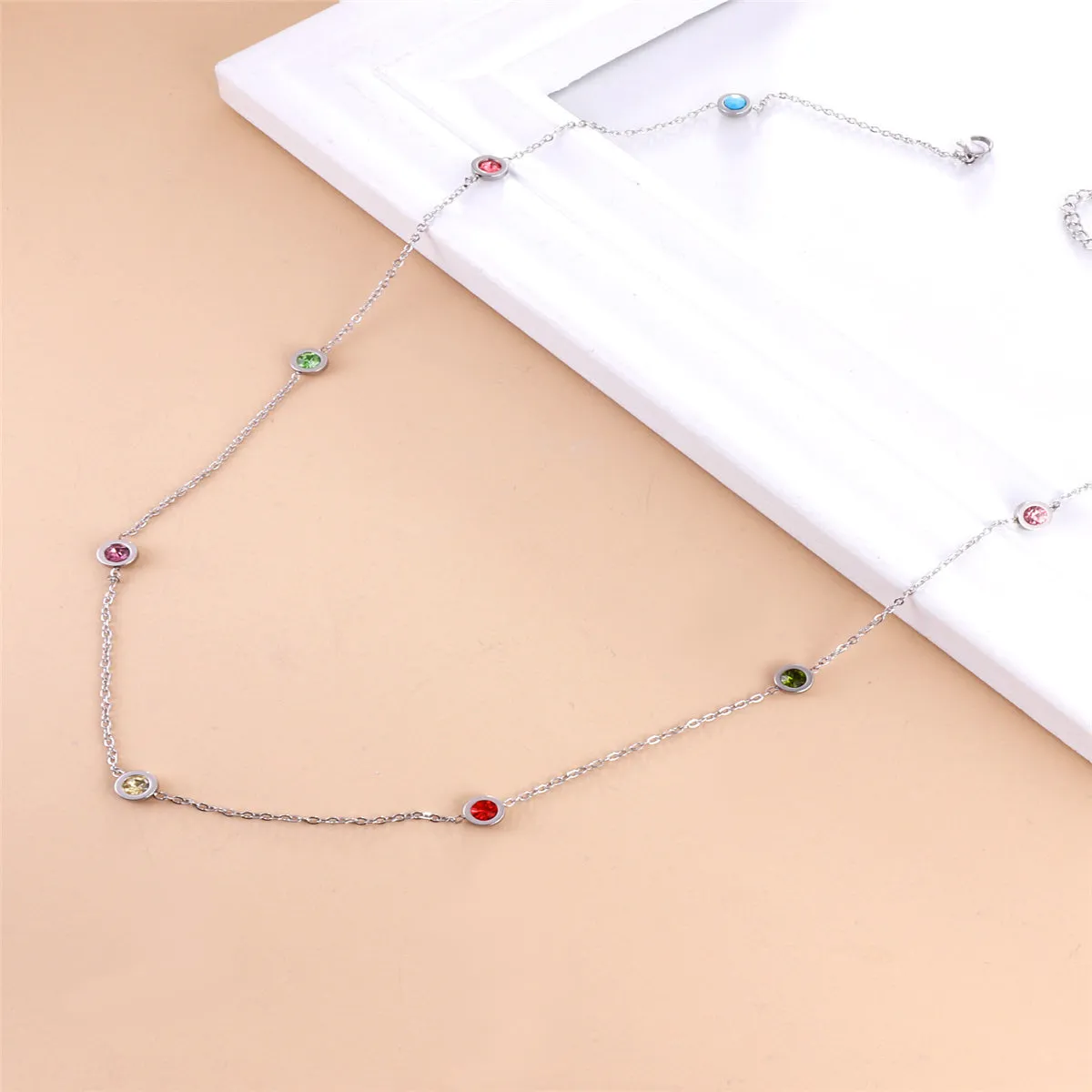Green Crystal & Silver-Plated Round Station Necklace