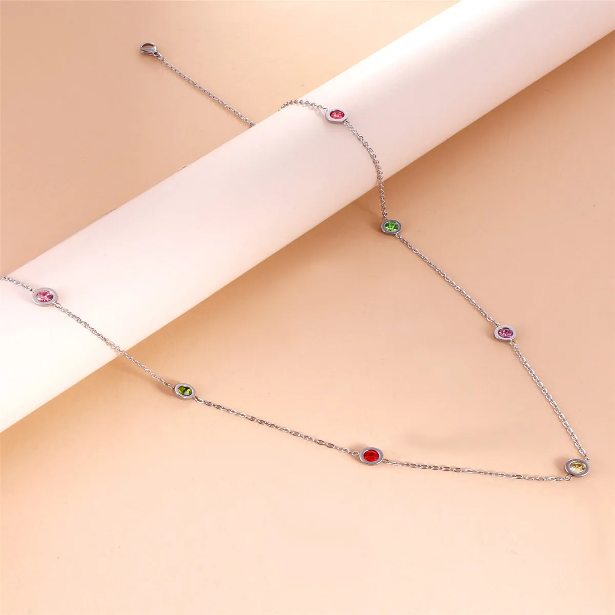 Green Crystal & Silver-Plated Round Station Necklace