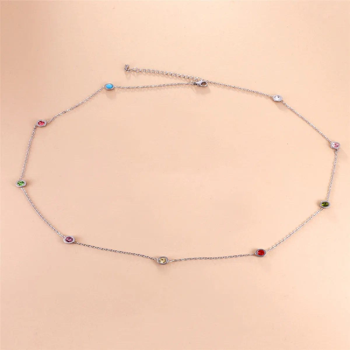 Green Crystal & Silver-Plated Round Station Necklace