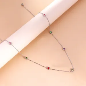 Green Crystal & Silver-Plated Round Station Necklace