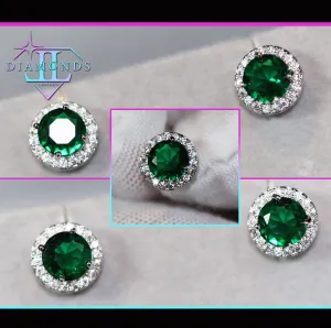 Green Diamond Earrings | Emerald Green Ear Studs | Emerald Diamond Earrings | Emerald Earrings