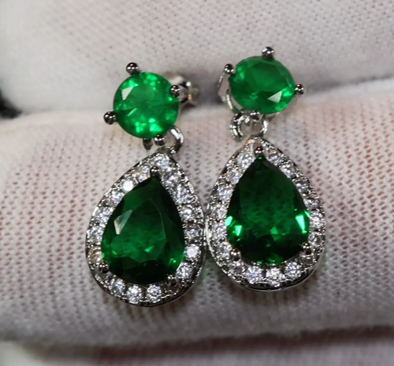 Green Diamond Earrings | Emerald Green Earrings | Green Pear Cut Earrings