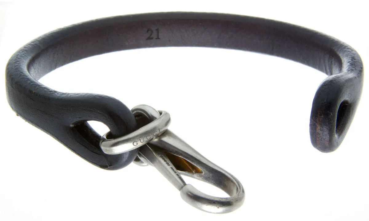 Gucci Men's Leather & Silver Bracelet