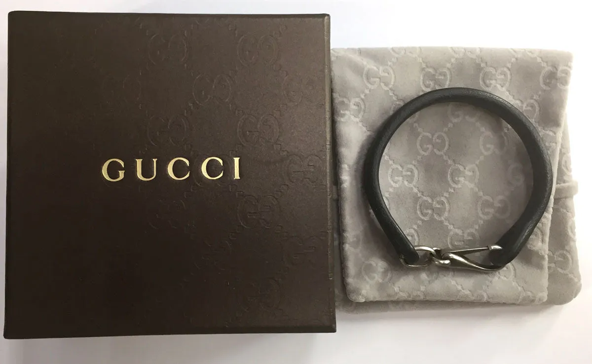 Gucci Men's Leather & Silver Bracelet