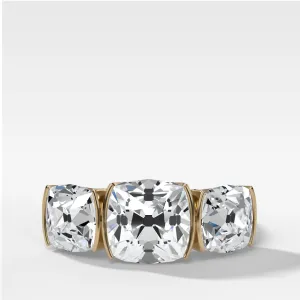 Half Bezel Triad Engagement Ring With Old Mine Cut Diamonds