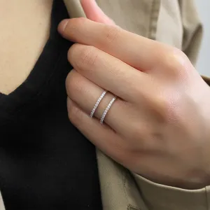 Half Eternity Ring Enhancer Wrap Two Row Band, Platinum Plated Sterling Silver