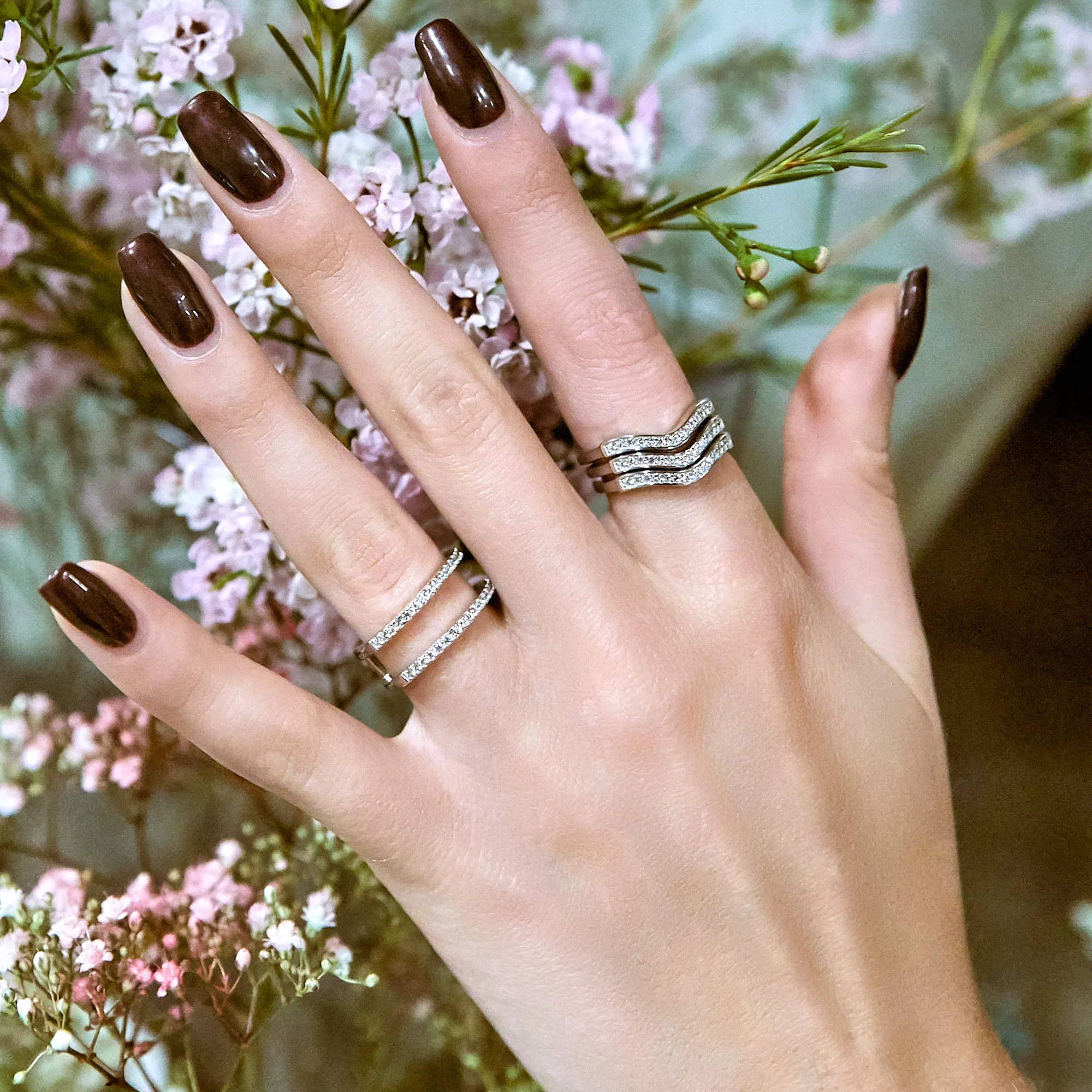 Half Eternity Ring Enhancer Wrap Two Row Band, Platinum Plated Sterling Silver
