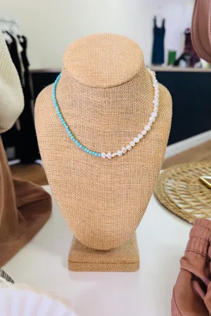 Half Pearl & Turquoise Beaded Layering Necklace