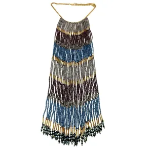 Handmade Beaded Bib Gold Necklace