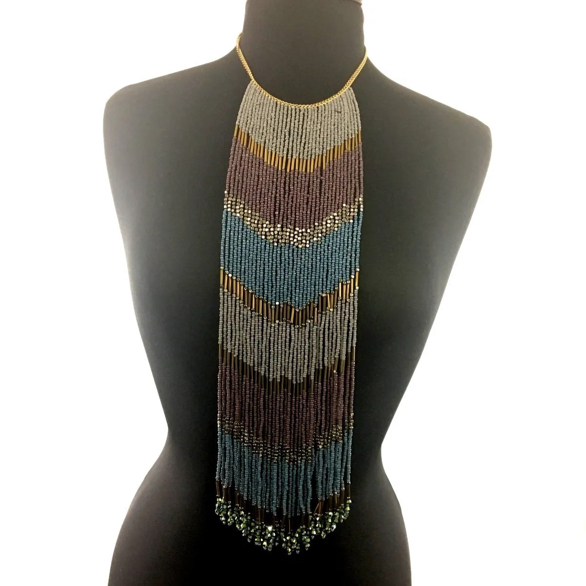 Handmade Beaded Bib Gold Necklace