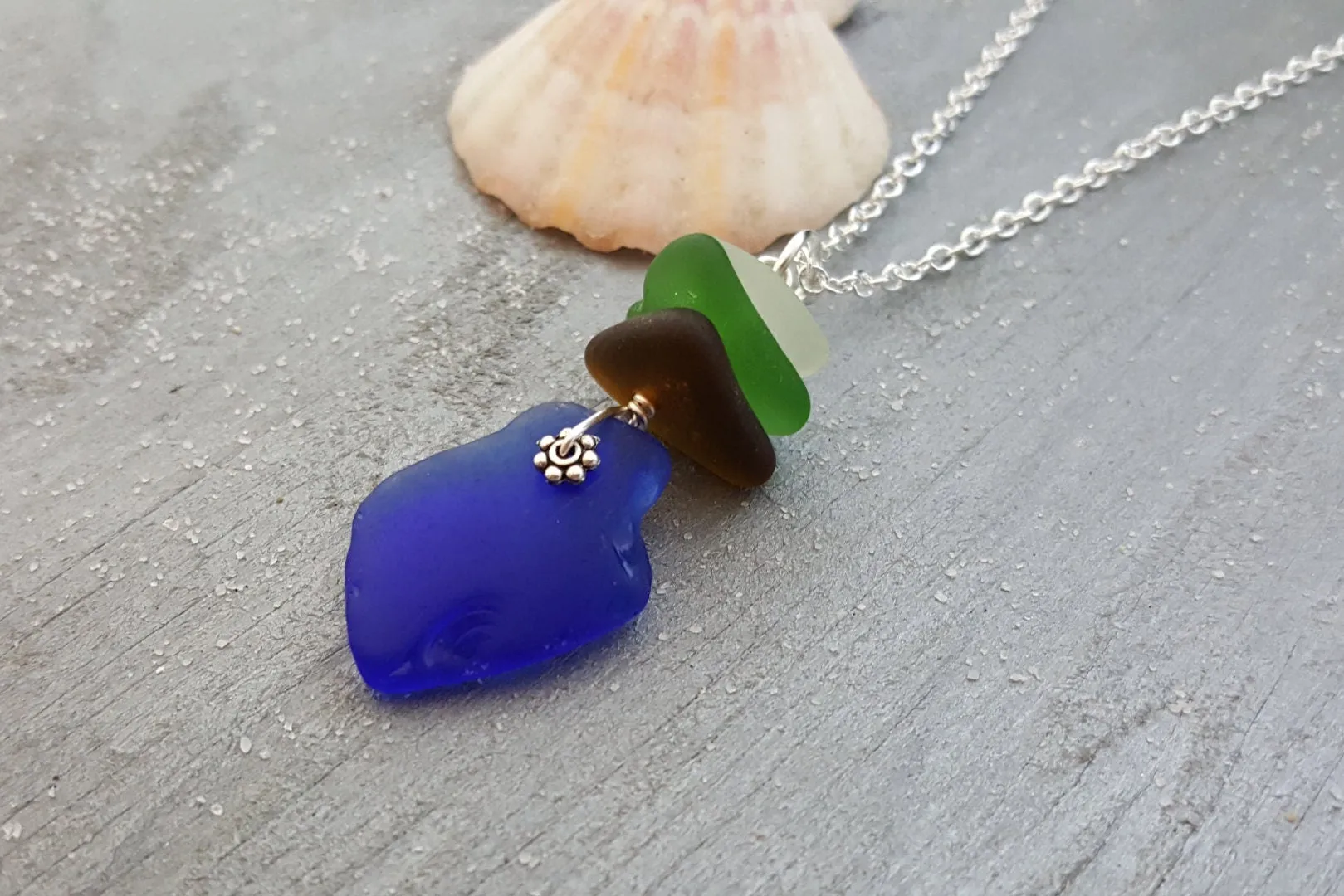 Handmade in Hawaii, Genuine surf tumbled natural  sea  glass necklace. wire wrapped sea glass necklace jewelry.