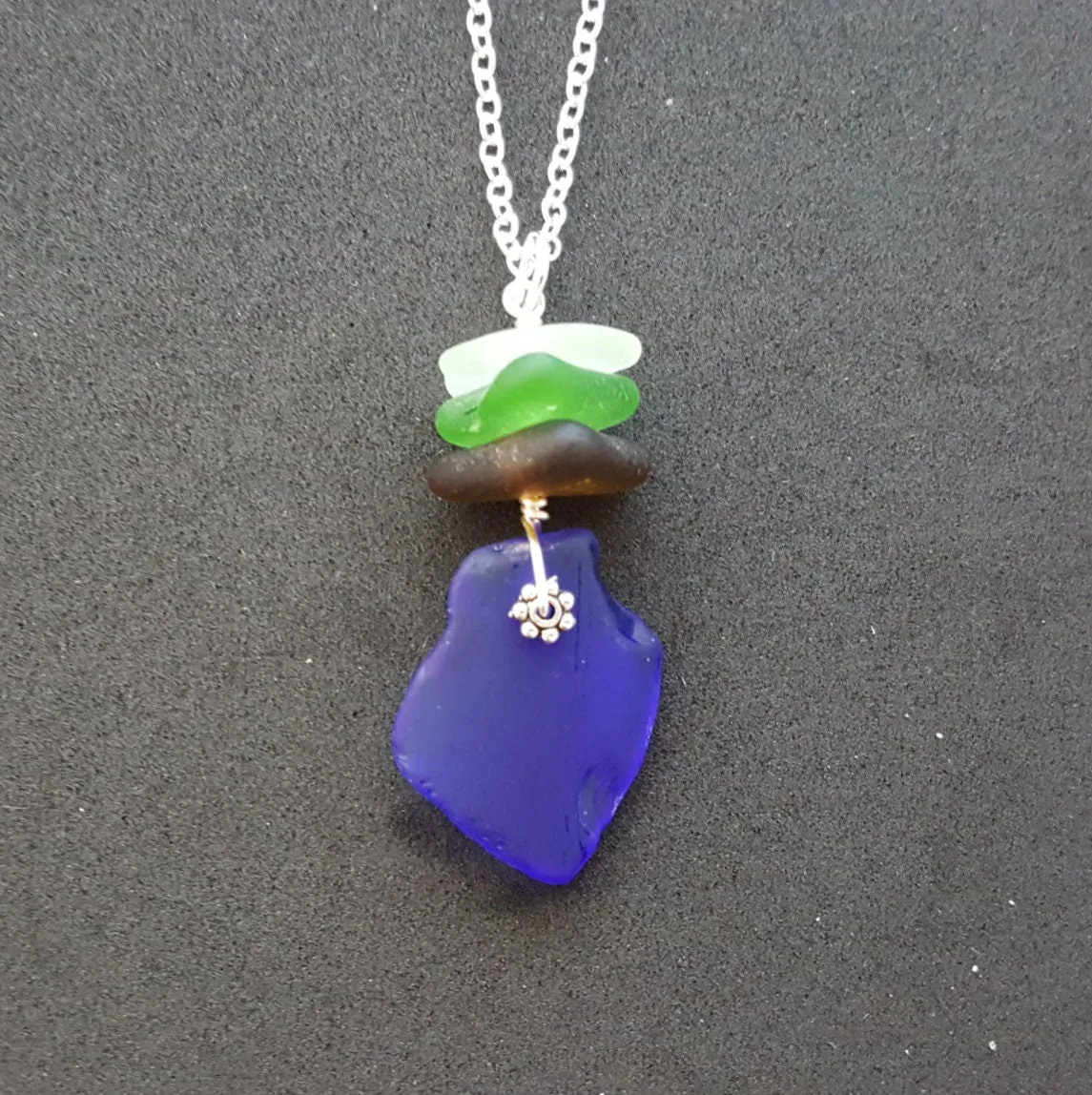 Handmade in Hawaii, Genuine surf tumbled natural  sea  glass necklace. wire wrapped sea glass necklace jewelry.