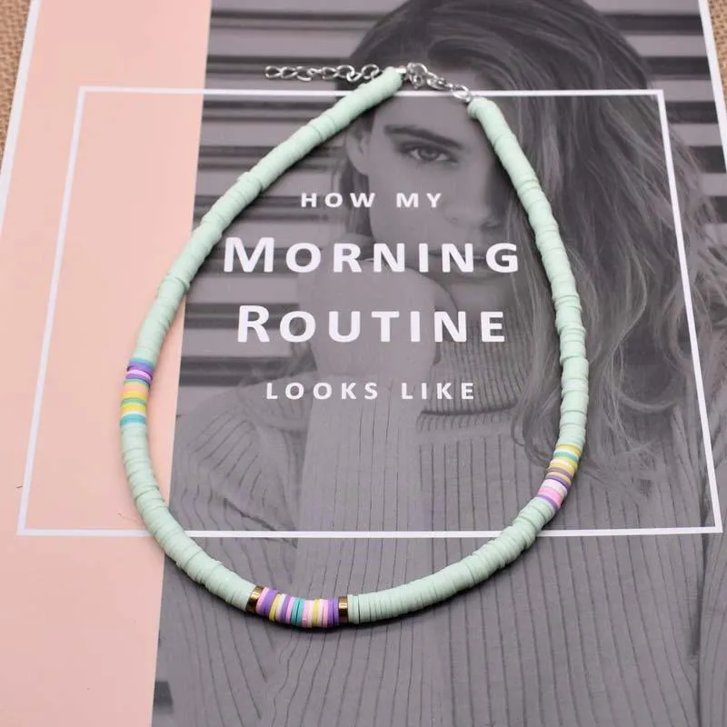 Handmade Polymer Clay Necklace Soft Pottery Choker Necklace Colorful Surfer Beads Collar  Jewelry Gifts