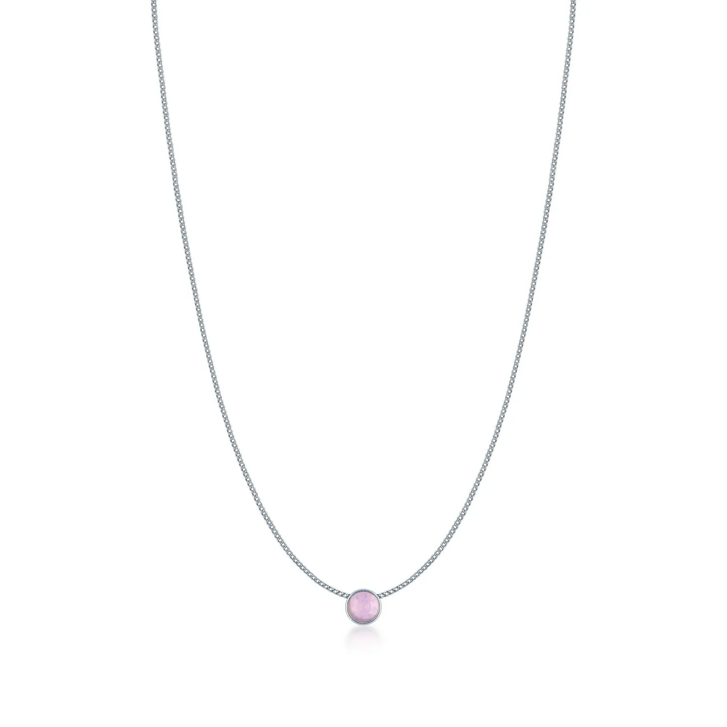 Harley Small Pendant Necklace with Pink Rose Water Round Opals from Swarovski Silver Toned Rhodium Plated