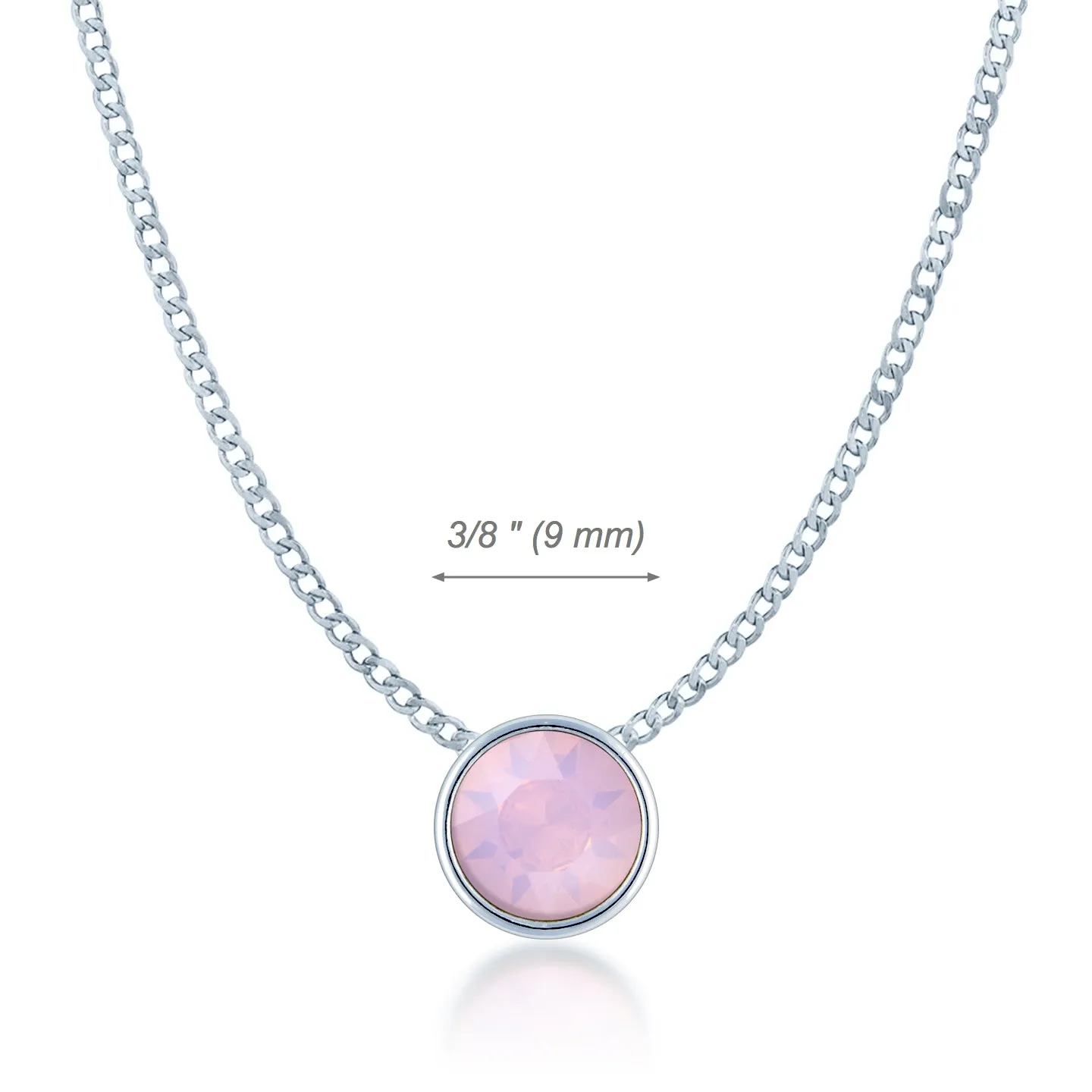 Harley Small Pendant Necklace with Pink Rose Water Round Opals from Swarovski Silver Toned Rhodium Plated