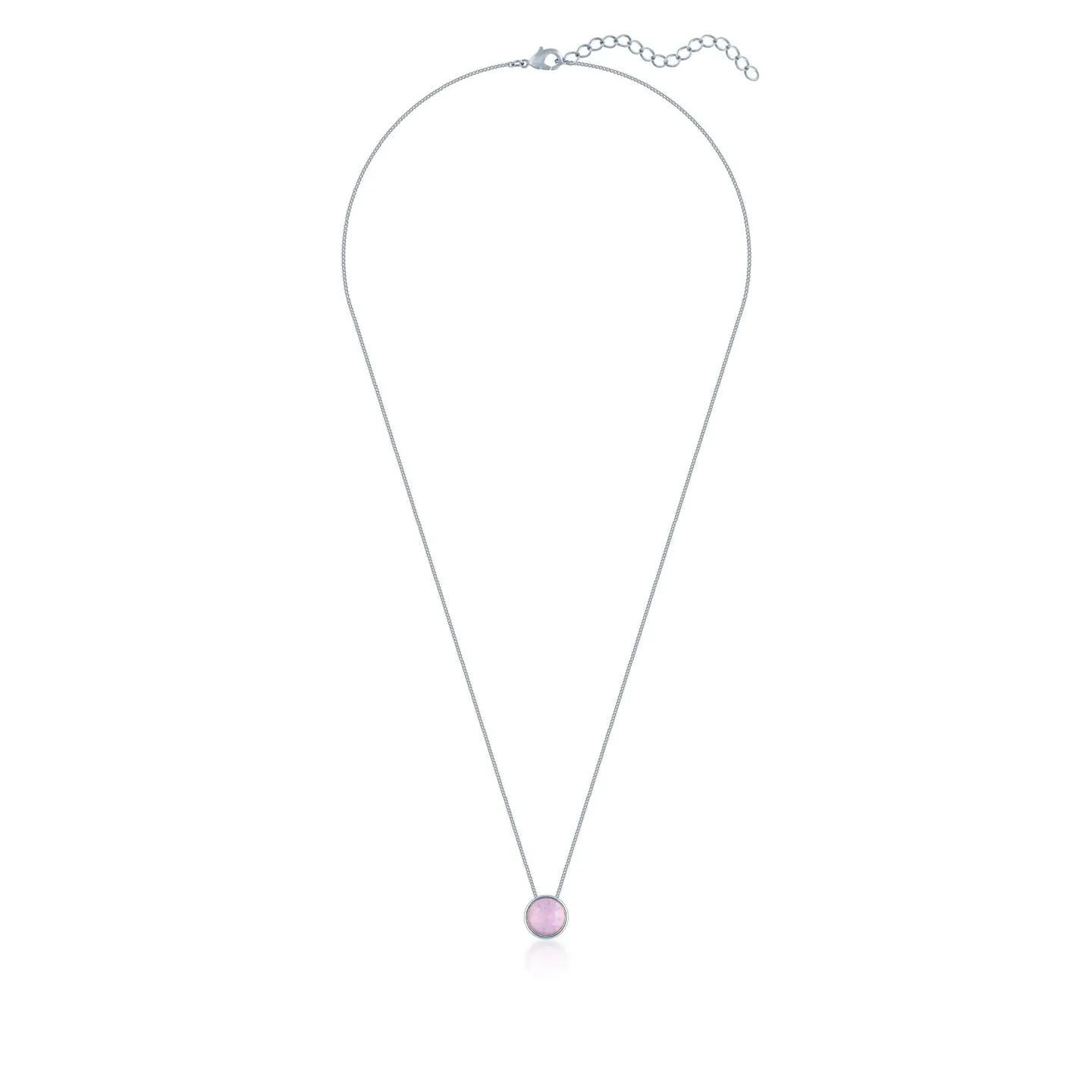 Harley Small Pendant Necklace with Pink Rose Water Round Opals from Swarovski Silver Toned Rhodium Plated