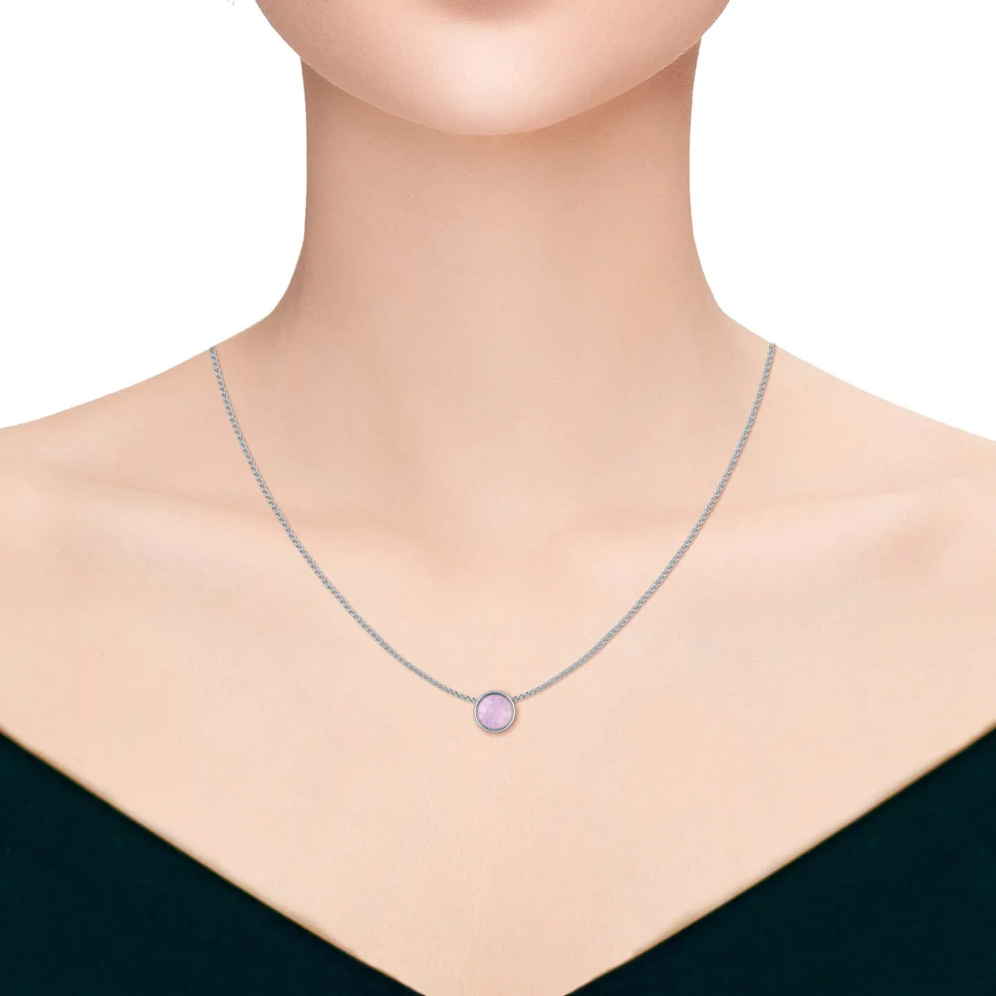 Harley Small Pendant Necklace with Pink Rose Water Round Opals from Swarovski Silver Toned Rhodium Plated