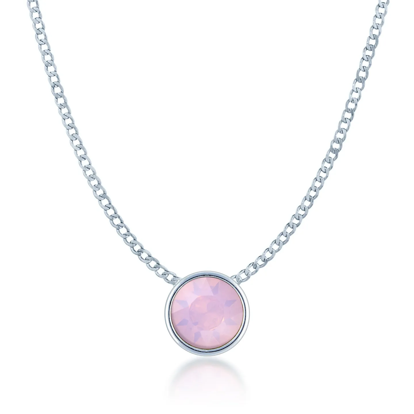 Harley Small Pendant Necklace with Pink Rose Water Round Opals from Swarovski Silver Toned Rhodium Plated