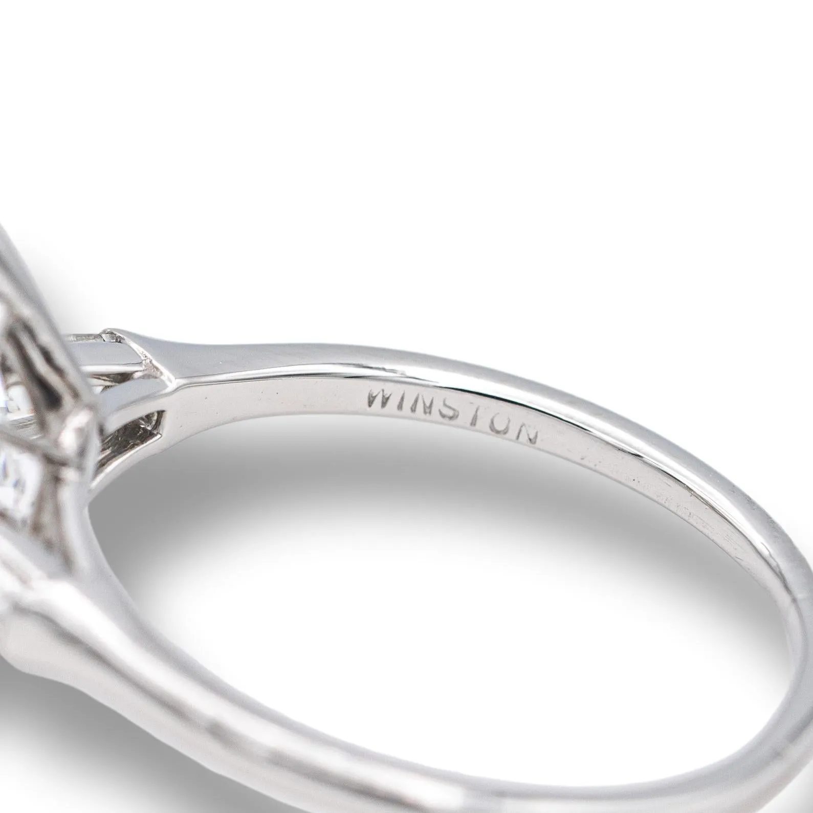Harry Winston Platinum Pear Shape Diamond Engagement Ring with Baguettes Circa 1960's