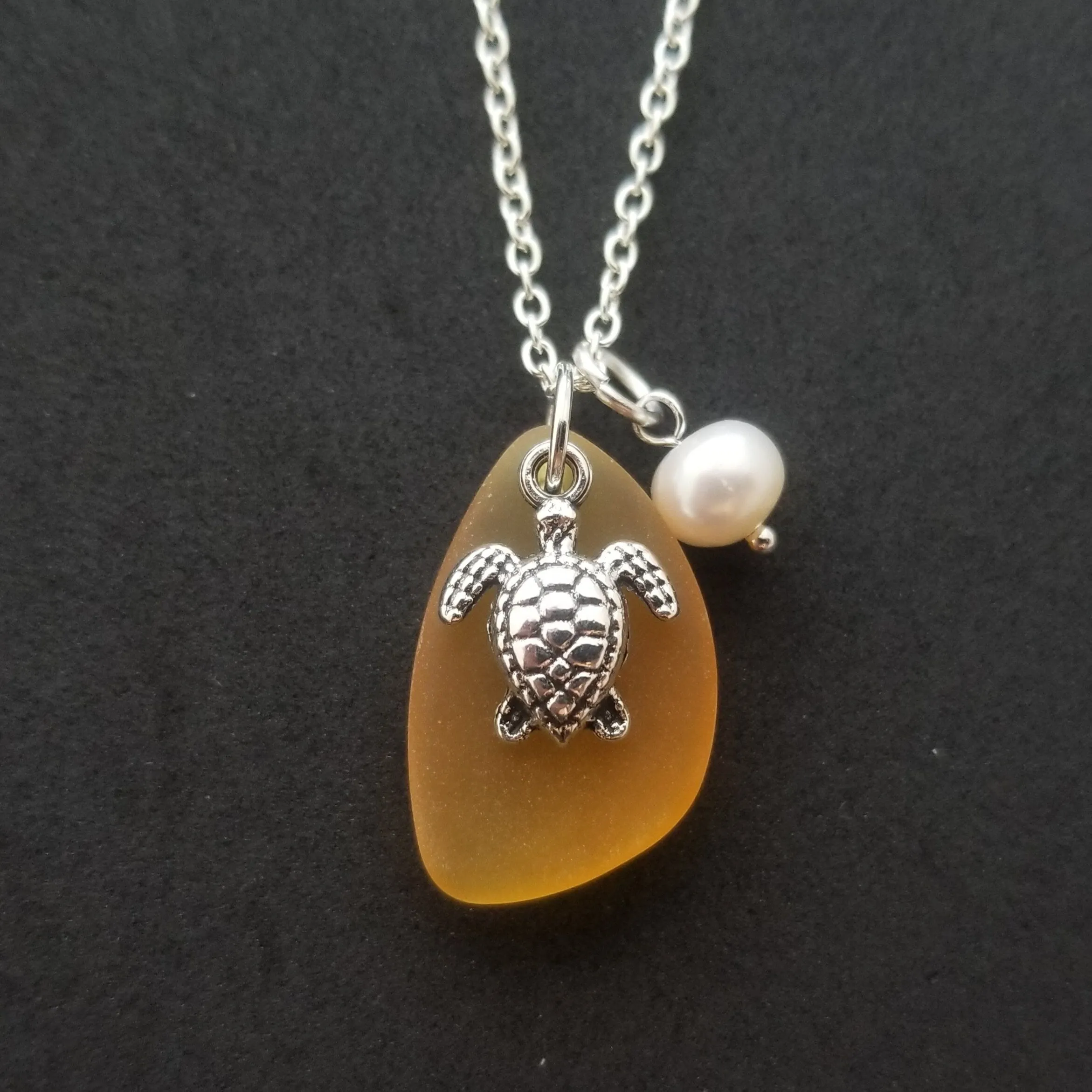 Hawaiian Jewelry Sea Glass Necklace, Turtle Necklace Topaz Yellow Necklace Unique Beach Sea Glass Jewelry Birthday Gift(November Birthstone)
