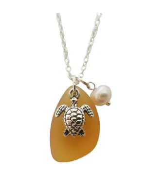 Hawaiian Jewelry Sea Glass Necklace, Turtle Necklace Topaz Yellow Necklace Unique Beach Sea Glass Jewelry Birthday Gift(November Birthstone)