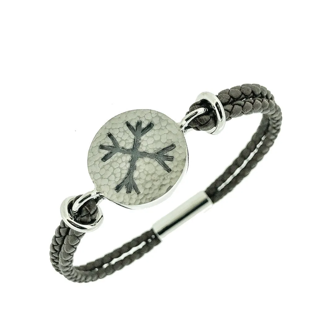 Helm of Awe Leather Bracelet - Hammered