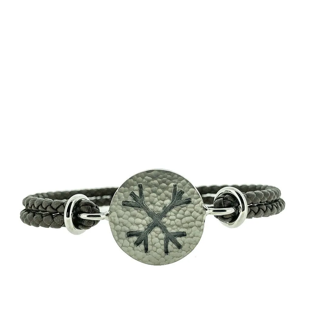 Helm of Awe Leather Bracelet - Hammered