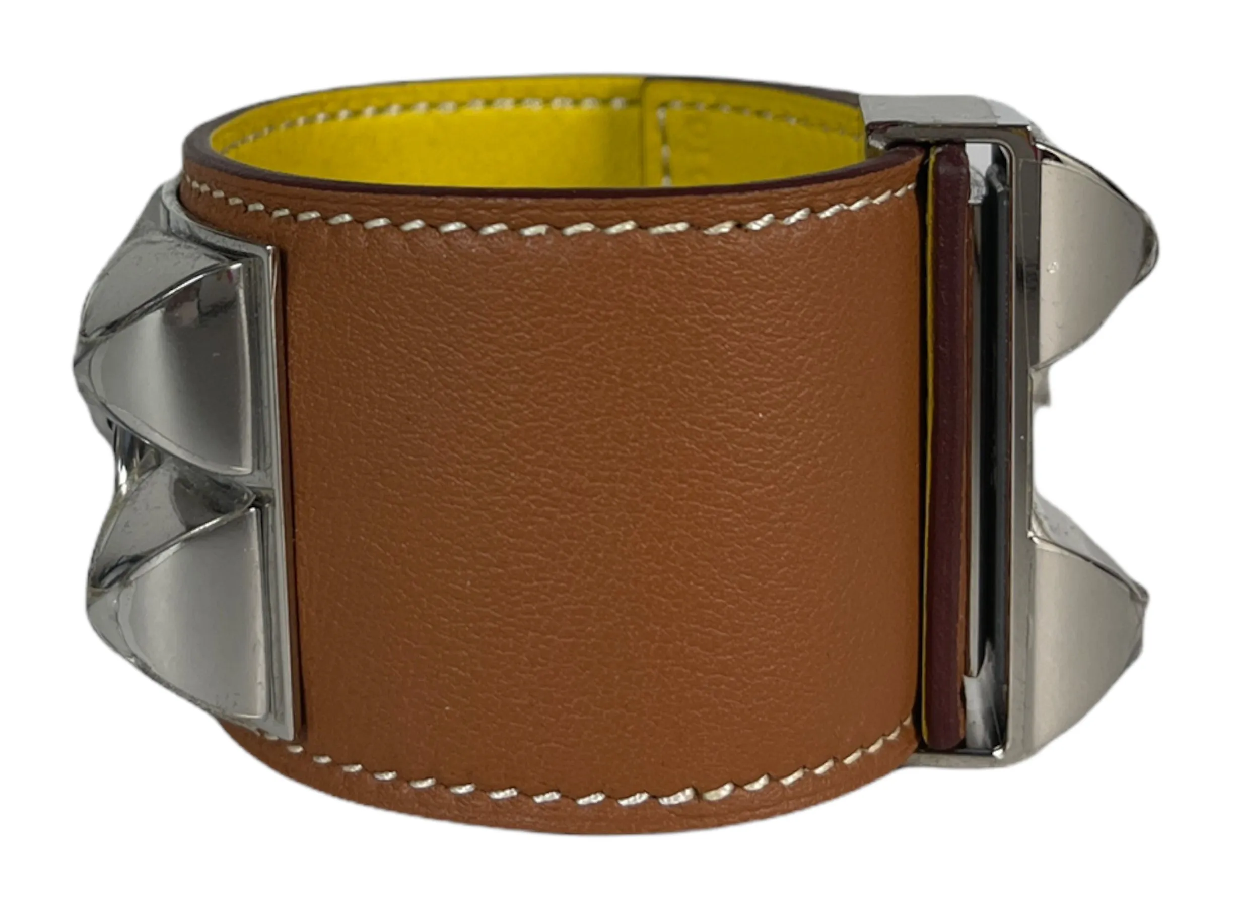 Hermes Tan & Palladium Collier de Chien CDC Bracelet sz T2