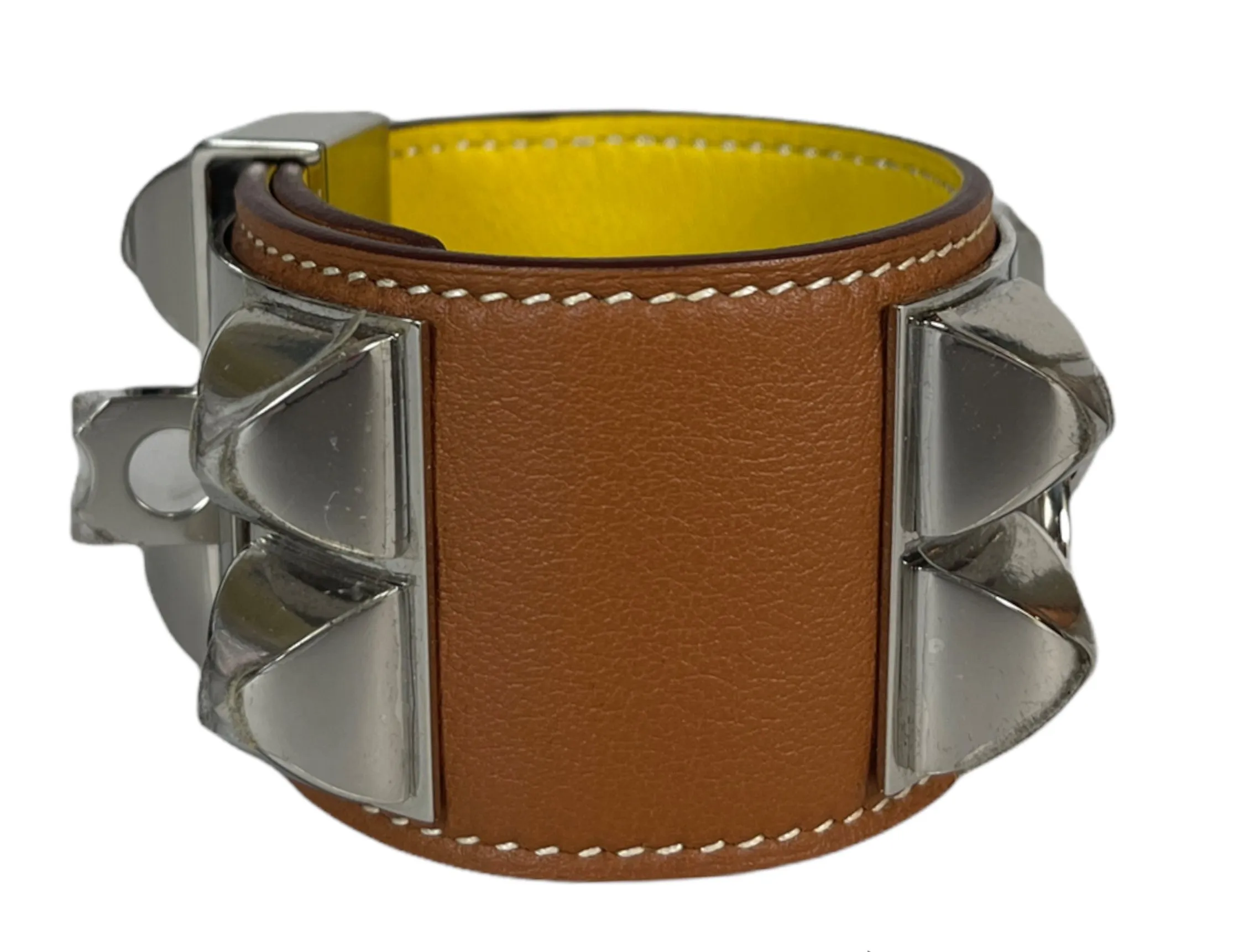 Hermes Tan & Palladium Collier de Chien CDC Bracelet sz T2
