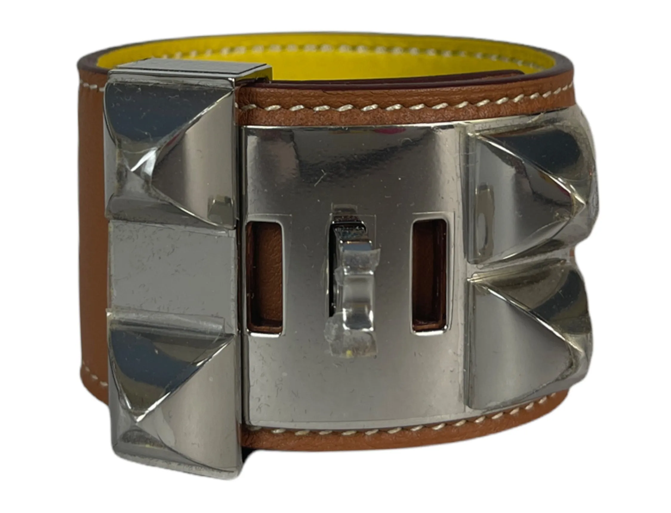 Hermes Tan & Palladium Collier de Chien CDC Bracelet sz T2