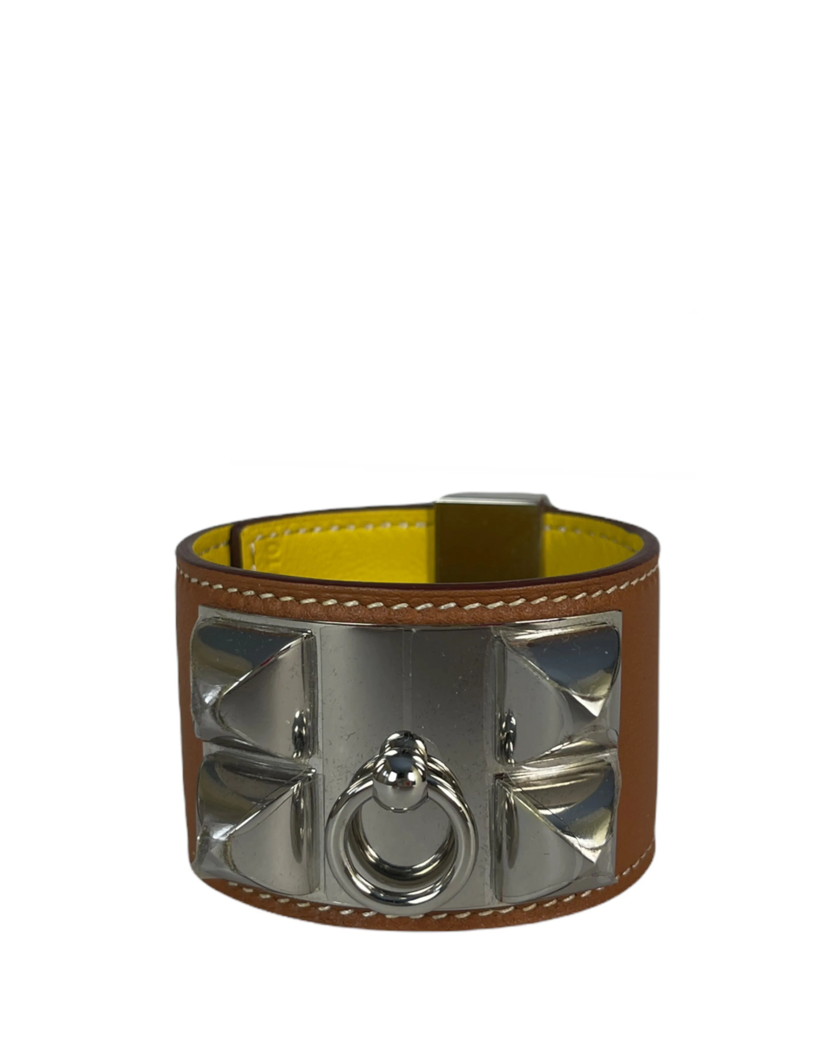 Hermes Tan & Palladium Collier de Chien CDC Bracelet sz T2