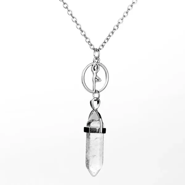 Hexagon Column Natural Stone Necklace-3 Styles Jade, Crystal, Amythyst, Onyx, Quartz
