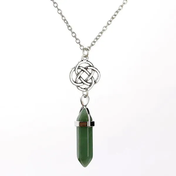 Hexagon Column Natural Stone Necklace-3 Styles Jade, Crystal, Amythyst, Onyx, Quartz