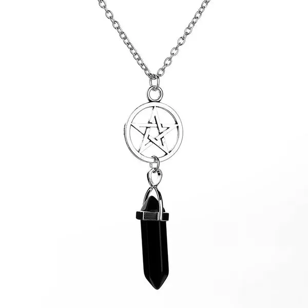 Hexagon Column Natural Stone Necklace-3 Styles Jade, Crystal, Amythyst, Onyx, Quartz