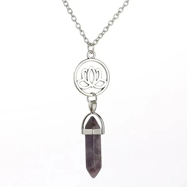 Hexagon Column Natural Stone Necklace-3 Styles Jade, Crystal, Amythyst, Onyx, Quartz