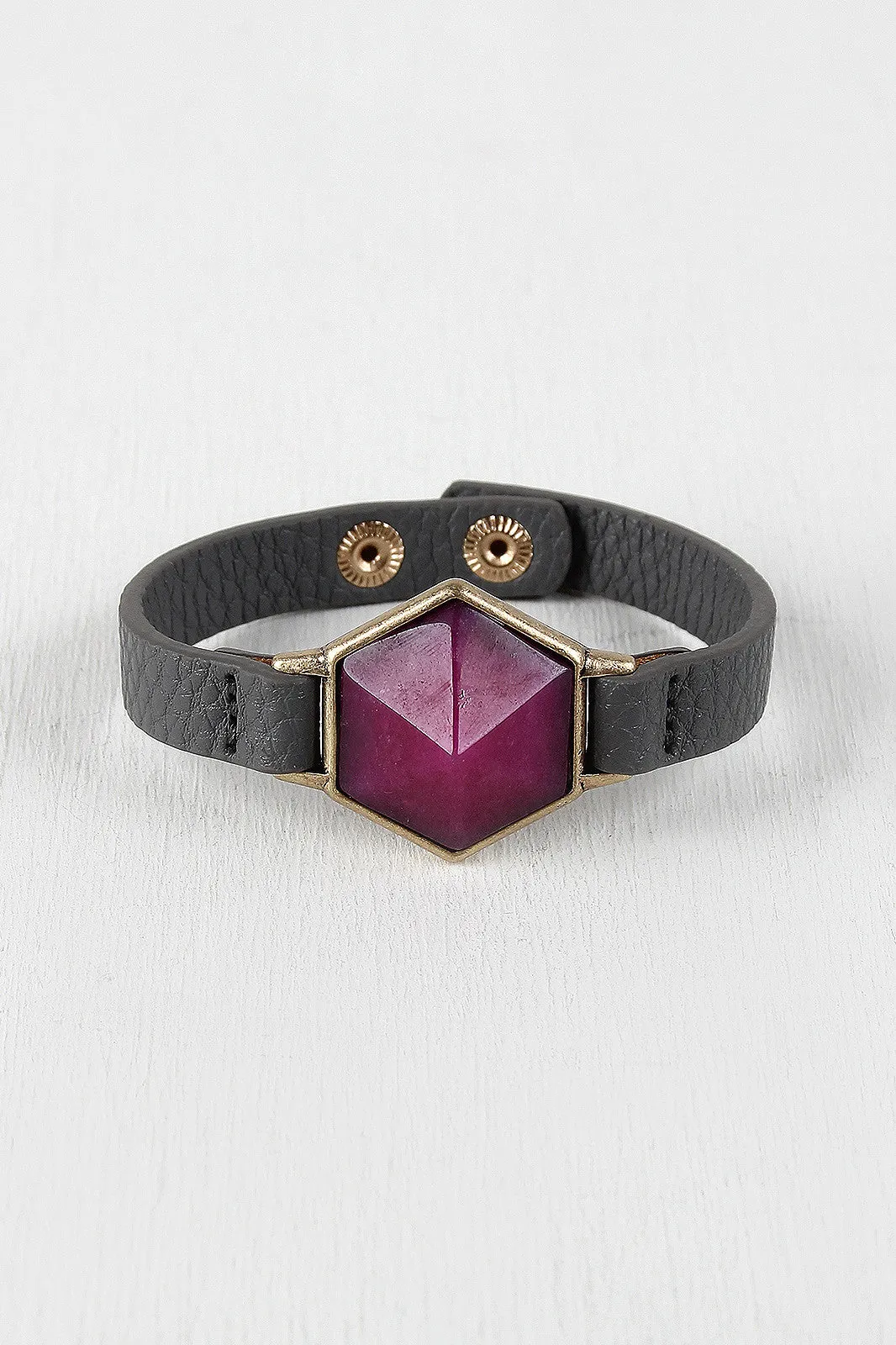 Hexagon Stone Vegan Leather Bracelet