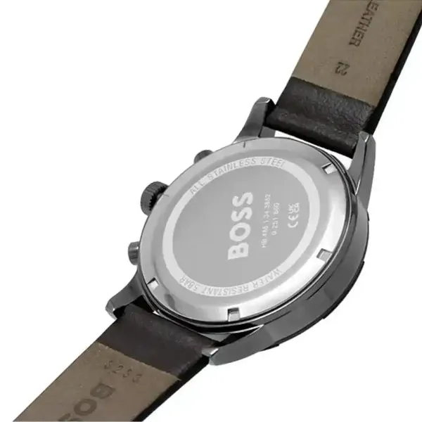 Hugo Boss Solgrade Brown Leather Strap Blue Dial Chronograph Quartz Watch for Gents - Boss 1514030