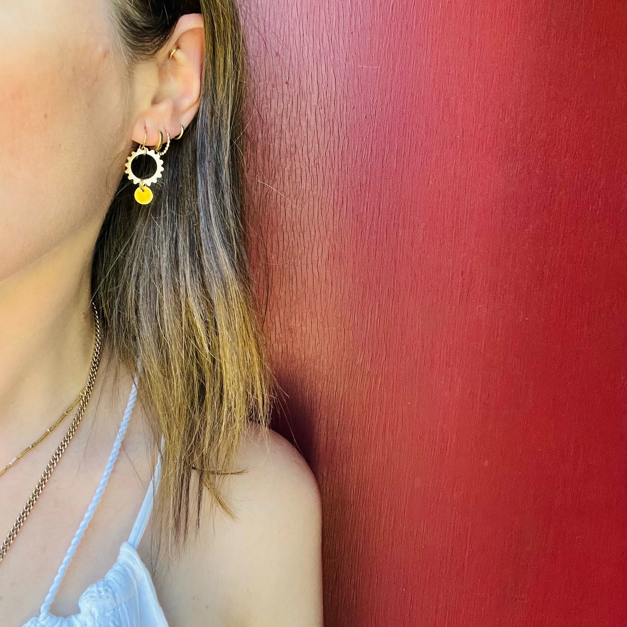 Industrial Vintage Brass Earrings by Brin